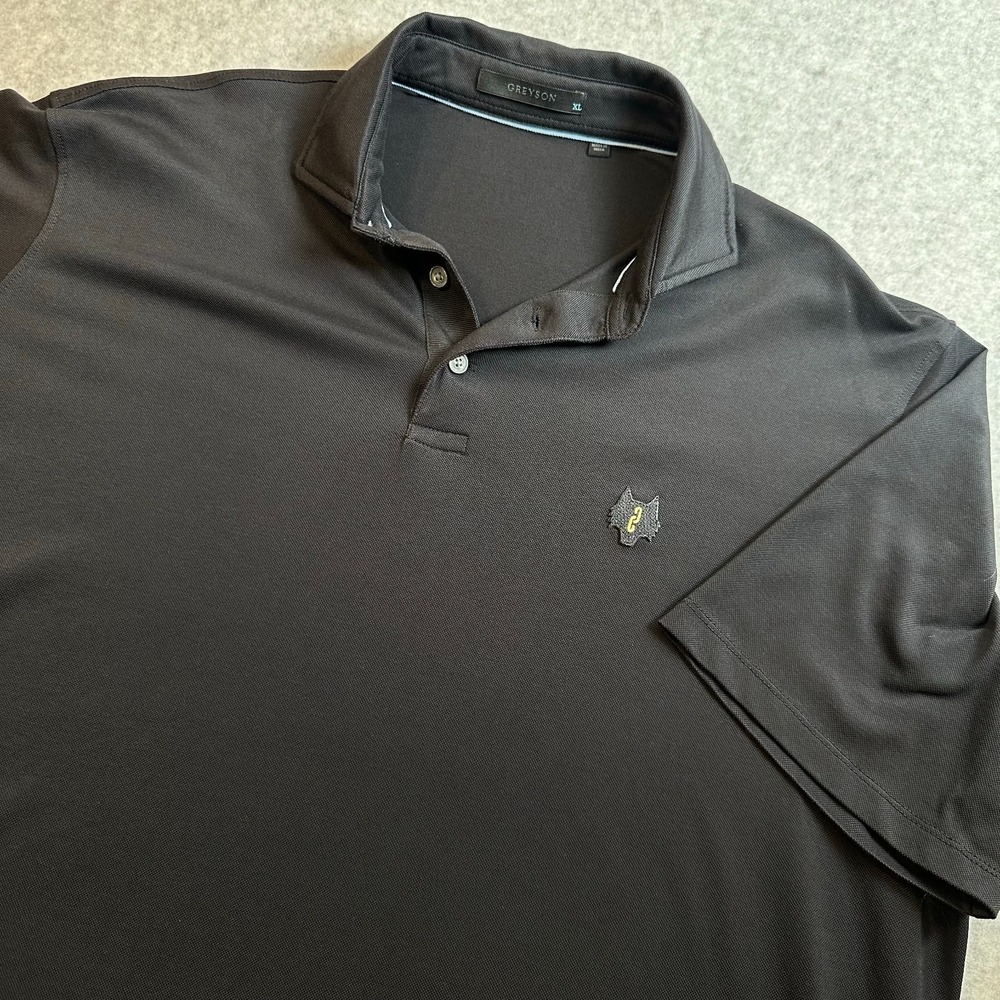 Greyson Mens XL Black Golf Polo Shirt Short Sleeve Performance Stretch Wolf Logo